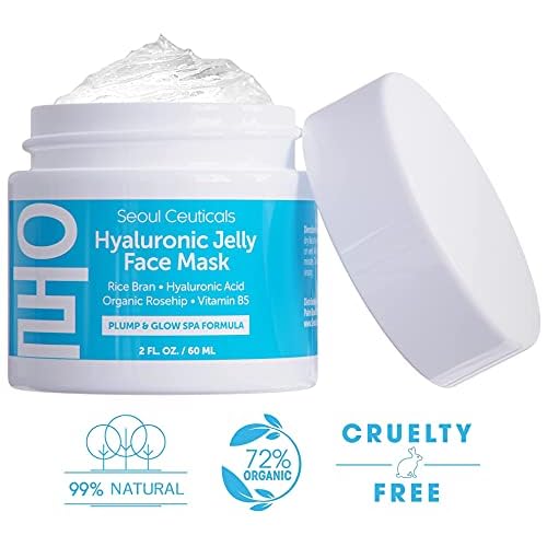 SeoulCeuticals Korean Skin Care Hyaluronic Acid Jelly Face Mask ? Rice Bran + Vit B5 + Rosehip Anti Aging K Beauty Skincare for Plump Glowing Skin 2oz
