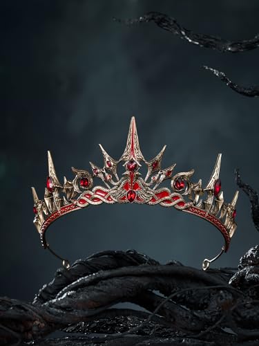 Black Gothic Witch Queen Crown for Cosplay Halloween - Gold+Red Variation