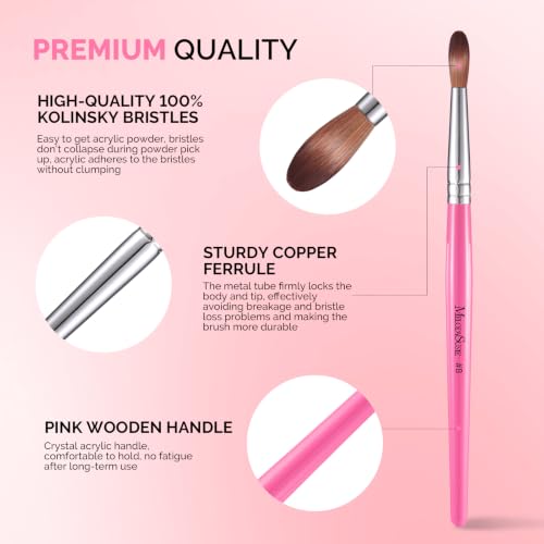 Kolinsky Acrylic Nail Brush - Pink Wooden Handle, Professional Nail Art Tool