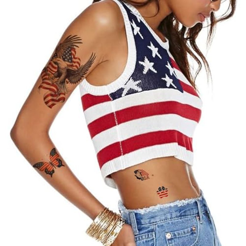 4th of July Tattoos Half Arm Independence Day Fake Tattoo Face Tattoos American Flag Temporary Tattoos for Men Women Kids Party Favor,Half Arm Tattoo