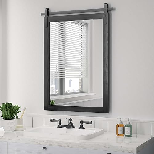 PAIHOME Black Farmhouse Bathroom Vanity Mirror 22x30 with Wooden Frame - Variation of THIS listing