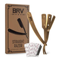 BRV Men Titanium Bronze Straight Razor Kit with Single Edge Blades - Professional Barber Shaving Tool