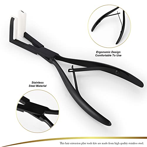 Hair Extension Tools Kit with Flat Pliers & Double Sided Tape - Black