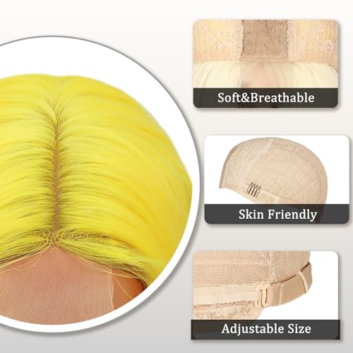 Yellow Wig Long Wavy Wig for Women 26in Middle Part Neon Yellow (Variation: Yellow) - YBYMCAI