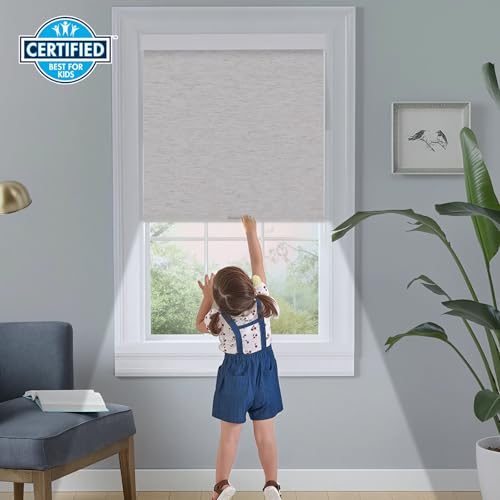 Blackout Cordless Roller Shades - Linen, 52x72 Inches with Valance & UV Protection
