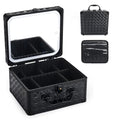 Makeup Case, Travel Train Case with Magnetic LED Mirror, Waterproof Cosmetic Organizer with Adjustable Divider, 3 Color Mode - Sparkling Black