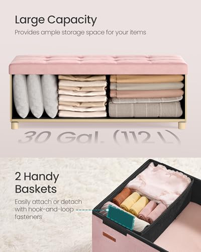 Jelly Pink Storage Ottoman Bench 43.3 Inches 30 Gal. with Legs