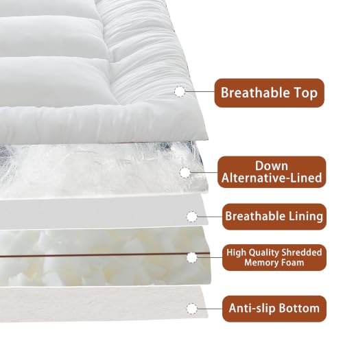 White Queen Memory Foam Mattress Topper 3 Inch 1700GSM Shredded Support