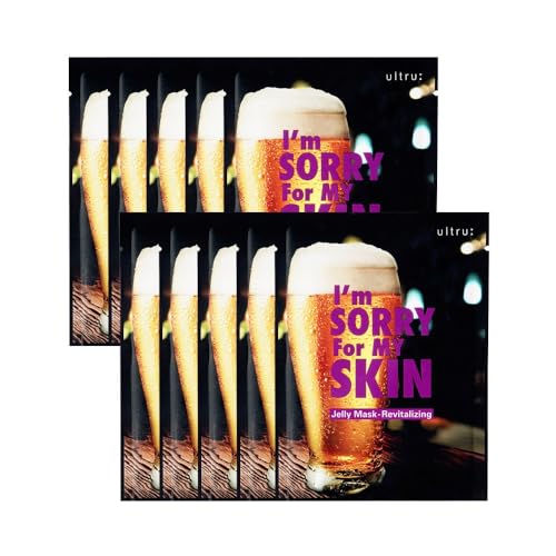 I'M SORRY FOR MY SKIN Jelly Face Mask Korean Skin Care, Fun Hydrating Sheet Masks Set, Holiday Self-Care Gifts for Women, Cute Skincare Stocking Stuffers, Pack of 10 (Beer Revitalizing Mask)