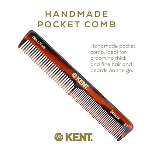 Kent 2T Fine and Wide Tooth Comb For Men, for Small Beard and Mustache, Daily Hair Styling and Mens Grooming Comb, All Hair Types, Handmade Sawcut and Polished in England