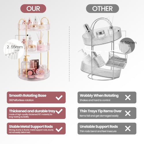 Delnor Clear Rotating Makeup Organizer Countertop 3-Tier Lazy Susan Stand