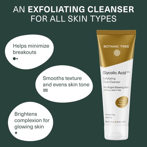 Botanic Tree Glycolic Acid Face Wash Travel Size 3 Pack - Exfoliating Cleanser with 10% Glycolic Acid