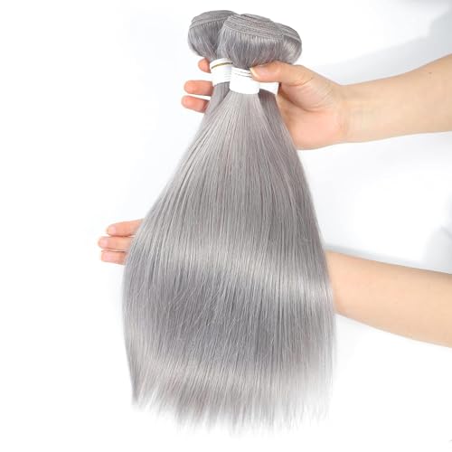 Pure Grey Sliver Human Hair Bundles - Straight Wave Brazilian Extensions 20/22/24 Inch