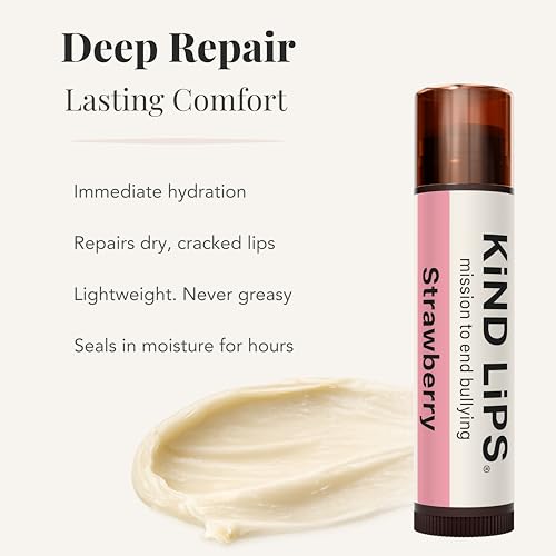Kind Lips Strawberry Organic Lip Balm Natural Moisturizing Lip Care 3 Pack