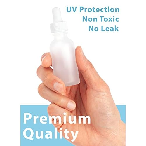 JUVITUS 1 oz / 30 ml Frosted Clear Glass Boston Round Empty Bottle with White Dropper Top Closure (12 Pack)