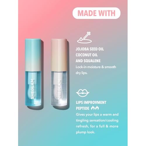 SHEGLAM Plump Addict Hot & Cold Gloss Duo 2 Pcs/Set Instant Volumising Lip Gloss Set High Shine Finish Moisturizing Lip Plumper Gloss Kit