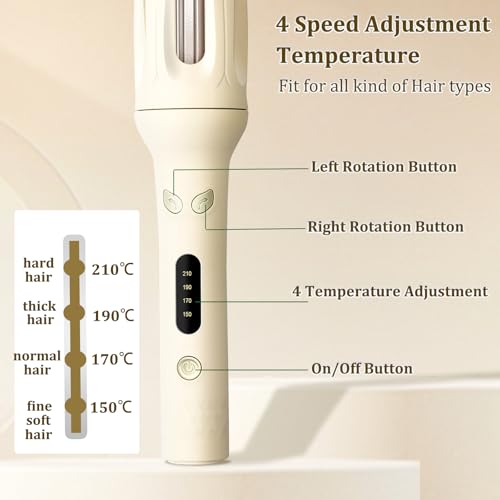 iFCOW Automatic Hair Curler - Cream Yellow, 4 Adjustable Temps, Fast Heating