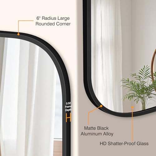 Matte Black 35x35 Inch Wall Bathroom Vanity Mirror - No Distortion
