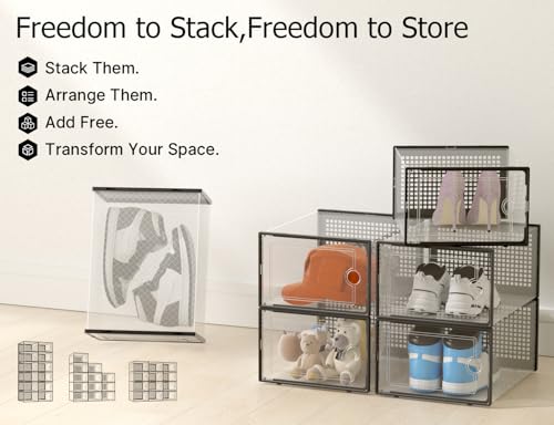 Kuject XXX-Large Clear Stackable Shoe Storage Boxes 12 Pack - Black
