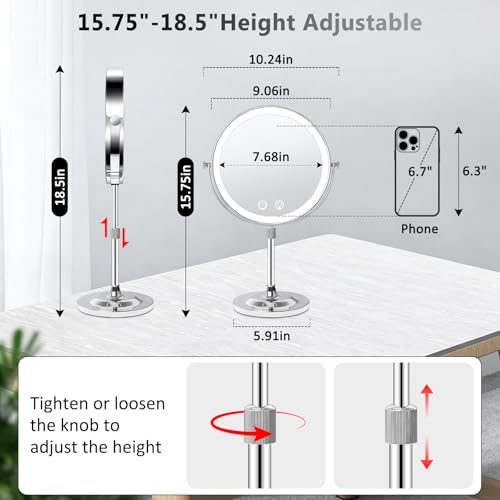 Chrome 9-Inch Rechargeable Makeup Mirror with Lights & Adjustable Height, 1X/10X Magnification Variation of THIS listing