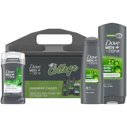 Dove Men+Care Shower Caddy College Gift Set ? Extra Fresh Body + Face Wash, Deodorant for Men + Fresh & Clean 2-in-1 Shampoo & Conditioner (4 Piece Set)