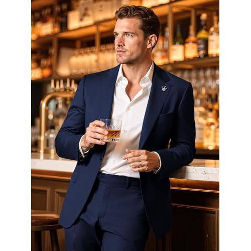 MAGE MALE Mens 2 Piece Suit Slim Fit Solid Wedding Prom Tuxedo Suit with One Button Notch Lapel Blazer and Pants