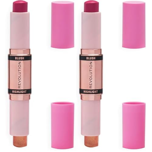 Revolution Beauty London, Blush Stick and Illuminator, Champagne Shine, Blush and Highlighter, 4.2 g (Pack of 2)