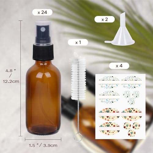 2 Fl Oz Amber Spray Bottles with Fine Mist Sprayer - Pack of 24