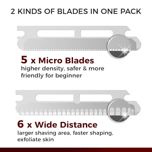 ZOMCHI Eyebrow Razor and Face Razor for Women and Men, Reusable Metal Handle with 11 Refill Blades, Dermaplane Razor with Protective Silicone Cap, Eyebrow Hair Trimmer - Polished Silver