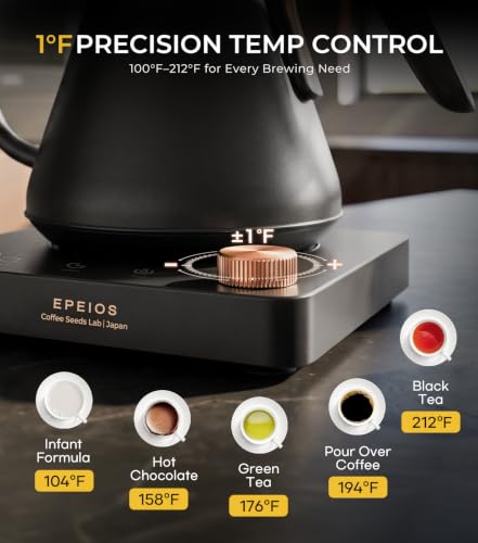 Epeios White Gooseneck Electric Kettle 1°F Temp Control 1200W 0.9L