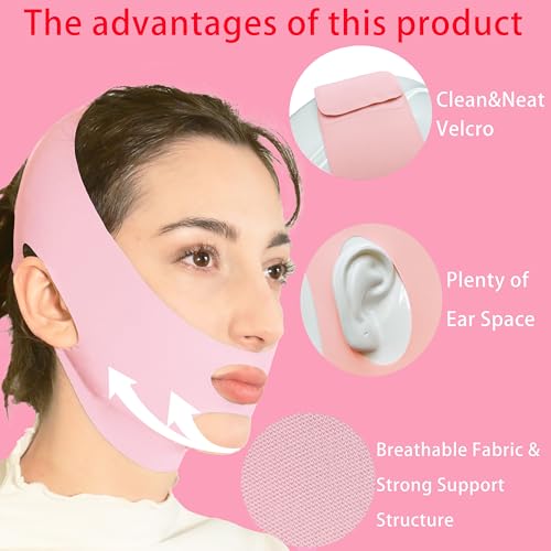 V Line Lifting Mask Chin Strap for Sleeping, Face Lifting Strap, Chin Strap, V Line Mask, Jawline Shaper, Jaw Strap, Double Chin Reducer, Face Lift Tape & Snoring Solution (Pink-)