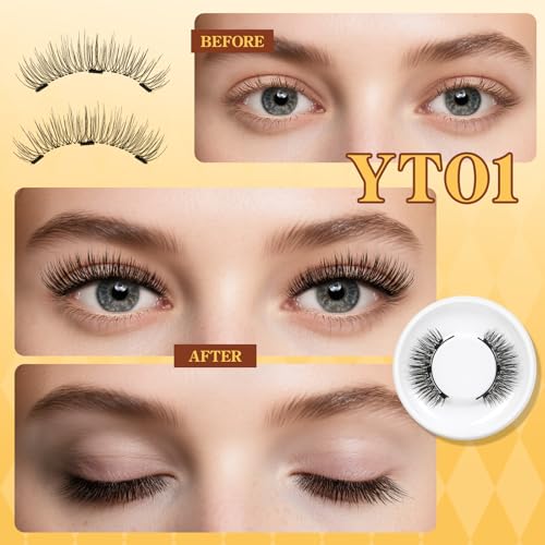 QUEWEL Magnetic Eyelashes 1 Pair Reusable Magnetic Eyelashes Natural Look with Applicator No Glue Needed Lash Clusters Kit Easy to Wear and Remove(XYT-A01)