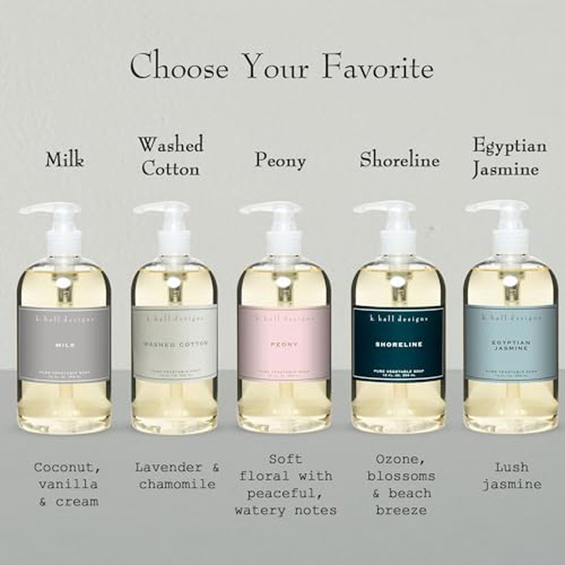 K. Hall Designs Peony Liquid Hand Soap, Delicate Peony Scent with Watery Notes, Natural Liquid Soap for Bathroom & Kitchen, Plant-Based Formula, 12 fl oz