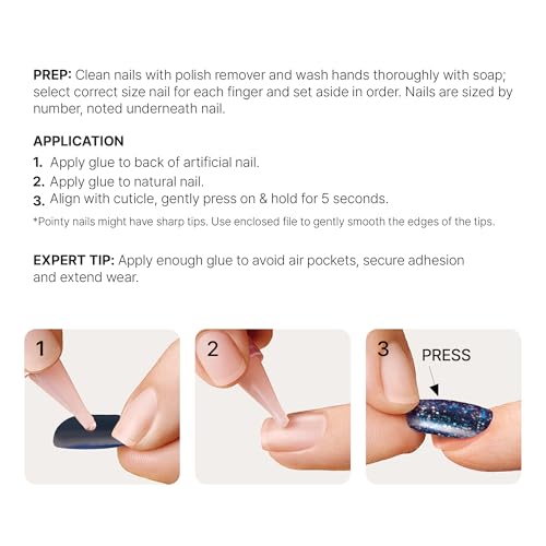 KISS Gel Fantasy 28 Pcs Press On Nails, Long Almond Fake Nails, Brown Magnetic Cat Eye Polish Stick On Extensions, Reusable Velvet Full Cover Kit with Glue, Manicure Stick & File, Wear for 7 Days