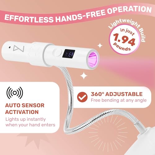 M - GlamCure GO Nail Flash Cure Lamp with Focus Beam Technology, Touch Screen - LED & UV Nail Light - Curing Lamp for Gel Nails, Acrylic, Builder - Portable & Adjustable (Violet)