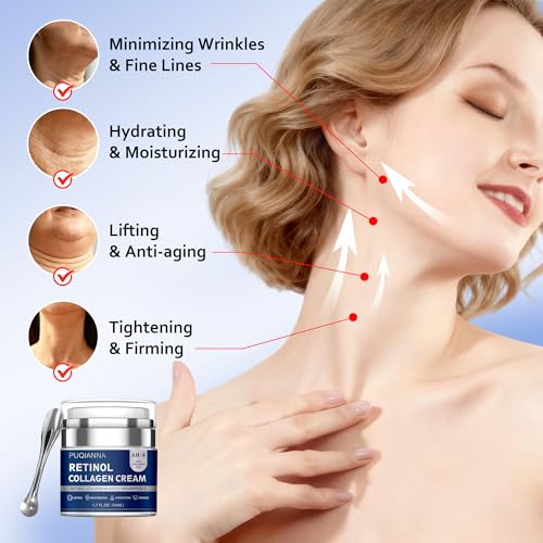 Blue Firming Neck Cream with Retinol & Peptide - Intense Anti-Wrinkle Cream for Women, Tightening Face & Neck Moisturizer with Collagen & Hyaluronic Acid, Daily Lifting Treatment