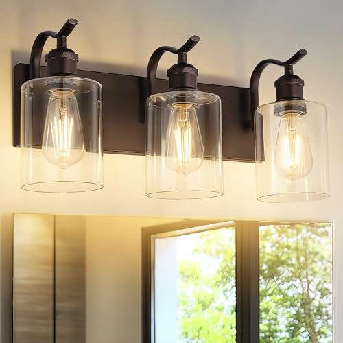 Oil Rubbed Bronze 3-Light Bathroom Vanity Light with Clear Glass Shades - 20 Inch, Modern Fixture