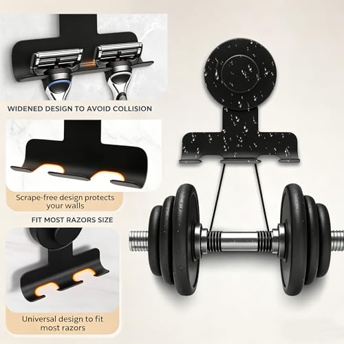 Matte Black Adhesive Shower Hooks 4-Pack - No Drill Rustproof Bathroom Storage