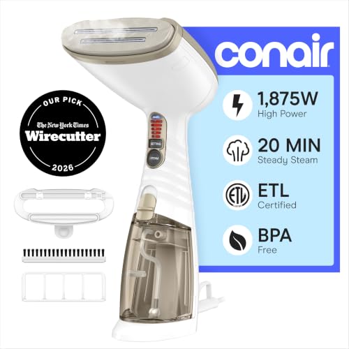 Conair ExtremeSteam Handheld Garment Steamer 1875W with 3 Attachments - White