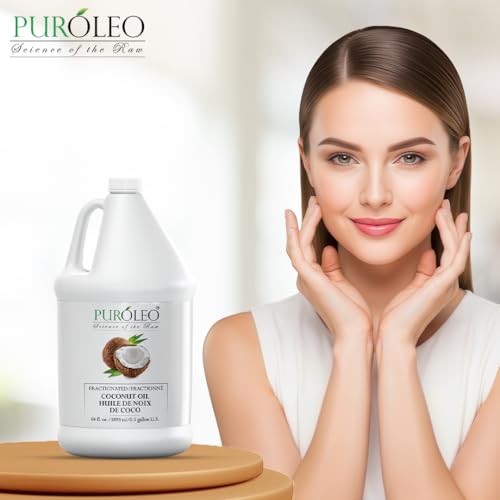 PUROLEO Fractionated Coconut Oil 64 Fl Oz/1900 ML (Packed In Canada) 100% Natural and odorless Moisturizer & Carrier Oil l Hair Skin Body, Aromatherapy, Massage, Makeup Remover