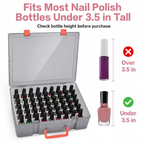 FULLCASE Light Gray Nail Polish Organizer Case for 54 Bottles, Clear Storage with Foam