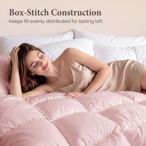 Pink Queen Size Down Comforter - All Season Goose Feather & Fiber Fill