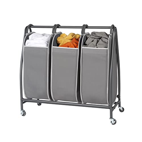 Neatfreak Charcoal Grey Triple Laundry Hamper Sorter with Removable Totes and Rolling Wheels
