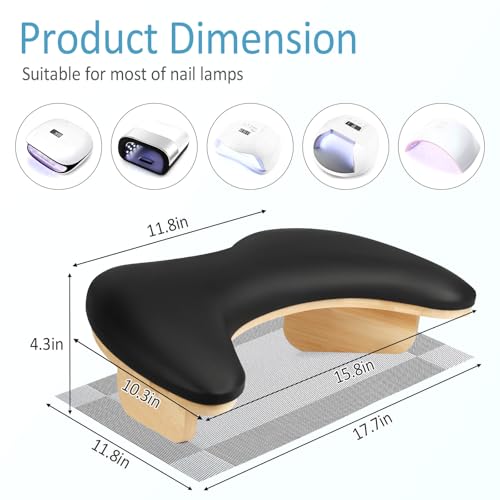 Hand Rest for Nails Tech, U Shaped Arm Rest for Nails Tech with Nail Table Mat, Nail Rest Stand, Nail Arm Rest Cushion, Manicure Hand Rest with Detachable Brackets, Nail Hand Rest, Black