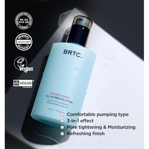 BRTC Power Homme All in One Solution | Men's Face Moisturizer | 3-in-1 (Toner+Lotion+Essence) | Sebum Control, Korean Skincare (200ml, 6.76 fl.oz)