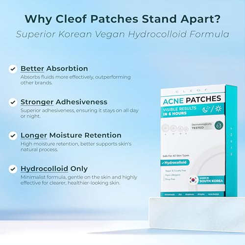 Hydrocolloid Pimple Patches (Made in Korea) FSA/HSA Eligible - Vegan, Hypoallergenic, Cruelty-Free Acne Circle Stickers for Overnight Use, for Zits, Spots, Pimples, Whiteheads (46 Count, Mixed Sizes)