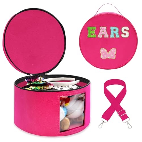 Rosy Red Chenille Letter Bow Mouse Ears Travel Case with Large Storage