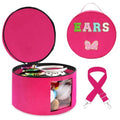 Rosy Red Chenille Letter Bow Mouse Ears Travel Case with Large Storage