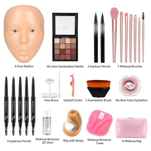 Kids Makeup Practice Face ? 5D Silicone Training Head with Full Kit, Reusable Makeup Practice Kit for Beginners, Children & Enthusiasts, Supports False Lashes & Wigs