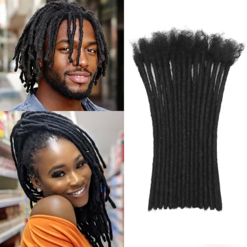 HDJGVUEH Human Hair Loc Extensions 6 Inch 30 Strands Handmade Dreadlocks (1B)